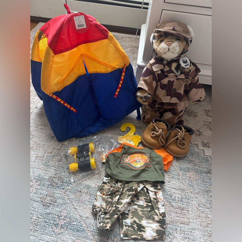 Build A Bear Lot Army Cat Boots Camp Clothes Gear & Tent NWT